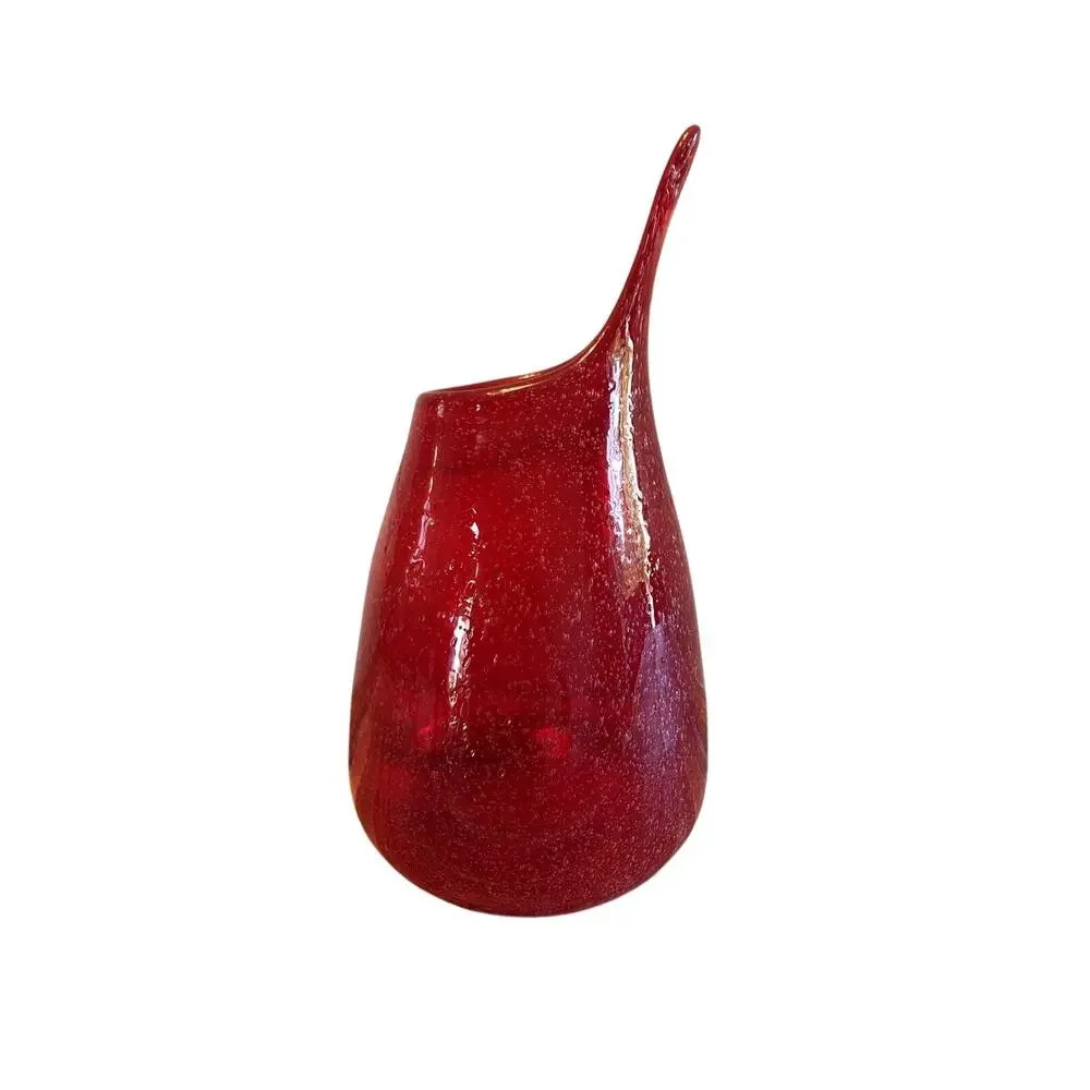 Mid Century Modern Red Bubble Art Glass Bud Vase Hand Blown Stretch Vase 6.5